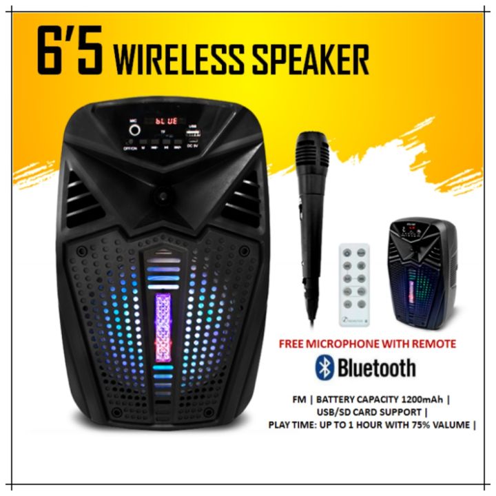 Sixonic 100% Original 6.5 Inch Portable Rechargeable Wireless Bluetooth Speaker With Microphone and Remote Control Super Loud Woofer Speaker FM Radio, USB and Memory Card Supported