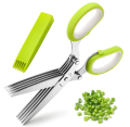 Herb Scissors, Multipurpose 5 Blade Kitchen Herb Shears Herb Cutter with Safety Cover and Cleaning Comb for Chopping Basil Chive Parsley, Stainless Steel. 