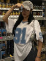 2025 New 2025 Summer New Retro No.91 Printed T-Shirt For Women V-Neck Short Sleeve Sports Football Jersey Y2K Loose Oversized Tops. 