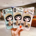 Free Lanyard for Samsung A05 Back Cover Cartoon Cute Girl Square Edge Pattern Cover Luxury Plating Soft Phone Case. 