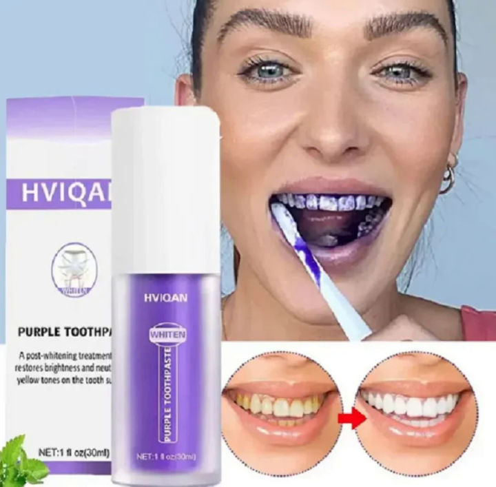 Hviqan V34 Purple Color Corrector Toothpaste For Teeth White Brightening Tooth Care Toothpaste Reduce Yellowing 30ml