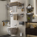Gun gray folding mesh basket bath towel rack space aluminum bathroom rack wall hanging toilet punch-free bathroom towel rack. 