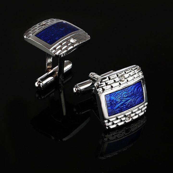 BS1981 Navy Blue Enamel Crystal Cufflinks Male French Sleeve Shirt Cufflinks Man
