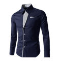 Men Dress Shirt Color Block Turndown Collar Buttons Shirt. 