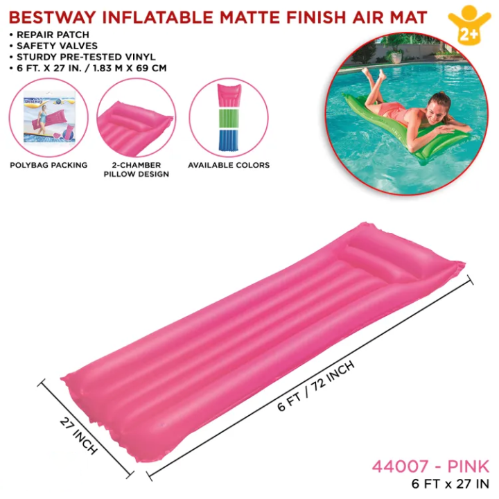 6 Ft Bestway Inflatable Matte Finish Swimming Pool Air Mat For Kids & Family, 72 Inch Inflatable Pool Float Raft Large Summer Outdoor Float Lounge Swimming Pool Mattress, Air Wave Multi Colors Mat For SunKissed Pool Time