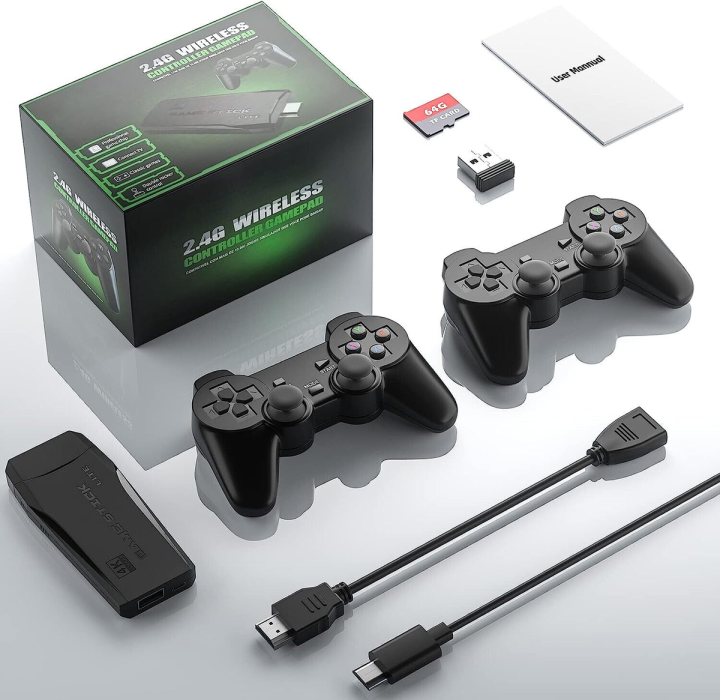 M8 Wireless Game Console – Plug & Play 4K HDMI Video Game Stick with 64GB Card, 20000+ Built-in Games & 2 Controllers