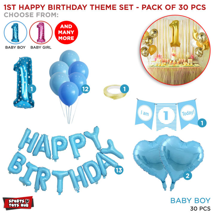Happy Birthday Balloons & Bunting Banner Flag Theme Set For " I Am 1 Today " First Birth Day & Born Day Celebration Party Event Aluminum Foil Mylar, Sold Balloon Decoration Rooms, Lawn, Lounge, Halls Photo Booth Prop Decor Party Supplies Ballon