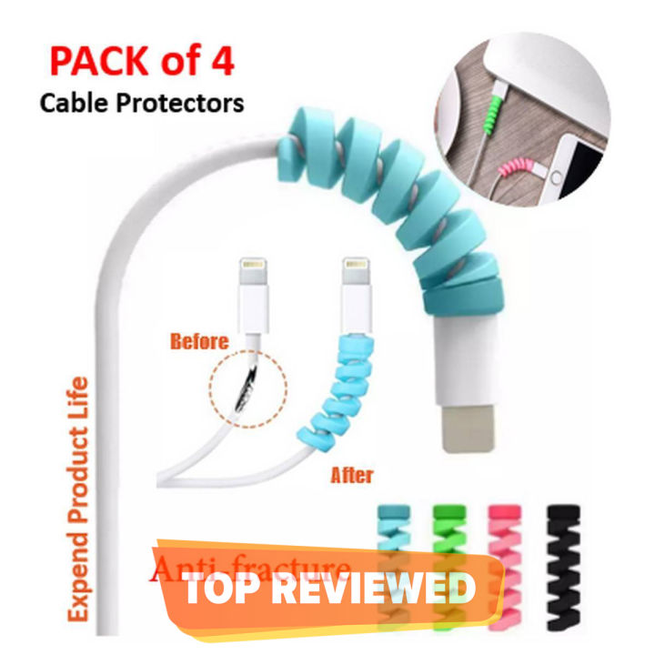 Pack of 4 - Spiral Silicone Cable Protector For Android / iPhone ...
