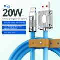 120W 6A Liquid Silicone (Metal) Super Fast Charge USB Cable  With LED Light (Different Colours) IOS, Type-C & Micro USB  1M. 