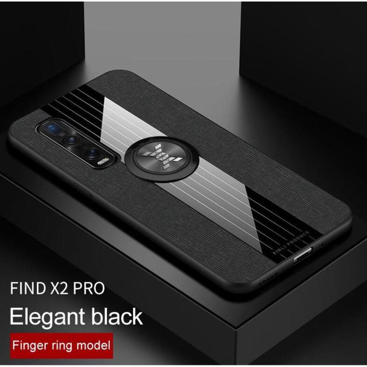 icasecover for OPPO Find X2 Pro Black Hard Case Hybrid Shockproof Fabric Silicone Splicing Color Car Magnetic Ring Buckle Back Cover