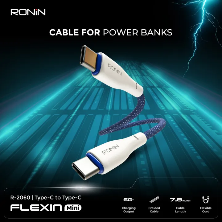 ronin r2060 c to c power bank cable 60W fast charging, braided cable, 7 ...