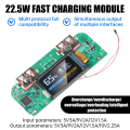 22.5W Fast Charging Module TFT Color Screen Digital Display Mobile Power 3.7V Ternary Lithium Battery Motherboard DIY Recharge Multi Feature Display (Volt, Ampere, Real Time, Watt) 1 Input C-Type & 2 USB-A Type-C PD, QC, APPLE, FCP, SCP, VOOC Protocols. 