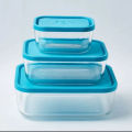 Rectangle shape glass bowls set with lids food container 3 pcs. 