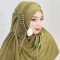 Fancy Hijabs Beaded Tassel Hijab For Girls Solid Color Arab Women Shiny Soft Easy to Wear Turkish Head Wrap Scarf. 