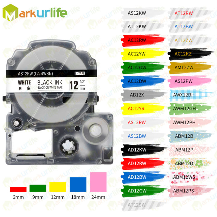 1PK Label Tape SS12KW SS18KW 12mm 18mm Labeling Ribbon Compatible EPSON Labelworks LW-400 LW-300 LW-700 LC-4WBN9 Label Printer Absurd Zon