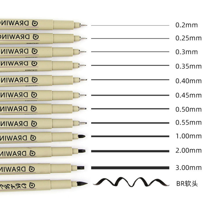 12 pieces combination needle pen set black water-based waterproof 0.8 comic hook line hand-painted 0.1mm art drawing