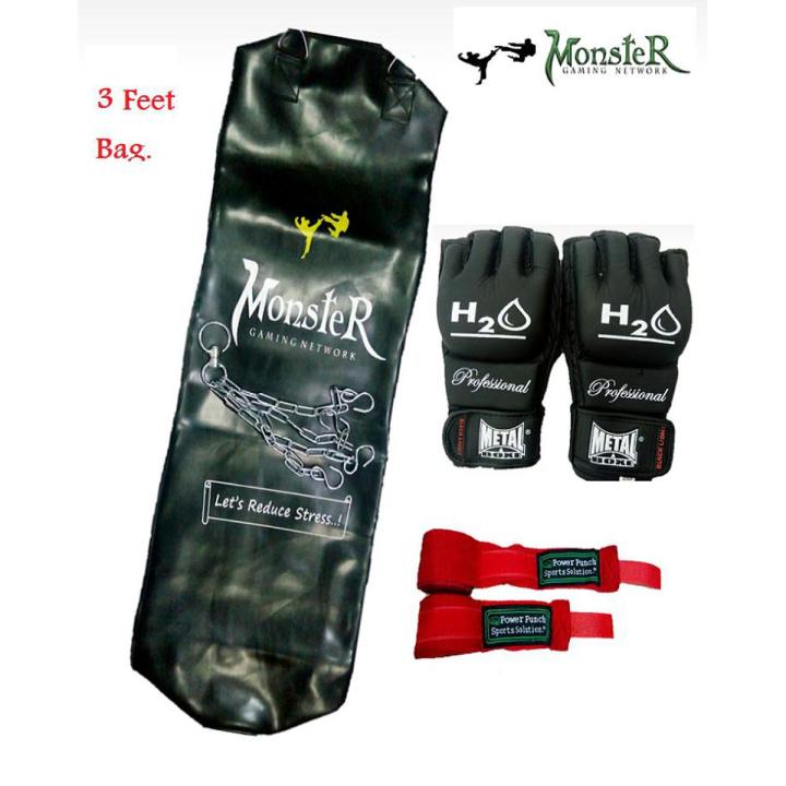 3 Feet boxing bag mma gloves hand wrap chain sand bag kick bag mma bag