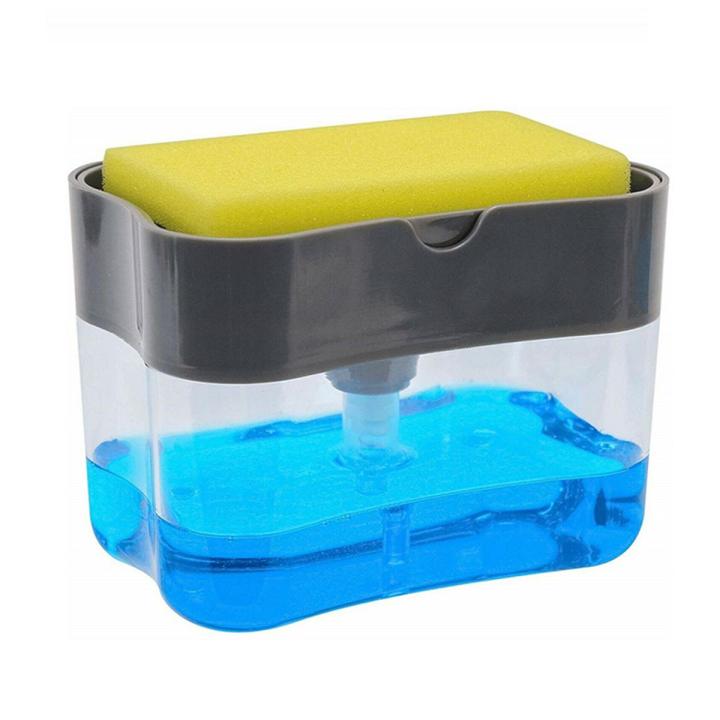 2 In 1 Scrubbing Liquid Detergent Dispenser Press Type Liquid Soap Box Pump Organizer Sponge Kitchen Bathroom Supplies