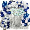 Blue and Silver Happy Birthday Decoration Set( Including light blue HBD banner+ 30 Balloons+ 1 pc curtain + 5 pc confetti baloons + 2 stars ) Birthday Decoration Set - part items - birthday themes for girls and boys - Birthday accessories Birthday decor. 