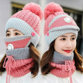 Womens Winter Warm Scarf Knitted Hat Mask With Filter Set Fashion Thickened Face Cover Outdoor UV Protection. 