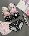 High Quality Front Open 4 In 1 Push-up Hello Kitty Print Adjustable Straps Bra Panty Set 016. 