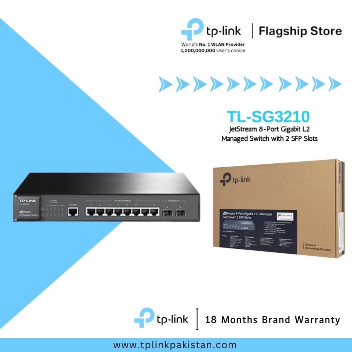 TP-Link Network Gigabit JetStream Managed Switch TL-SG3210 8-Port Gigabit 10/100/1000 Mbps L2 with 2 SFP Slots - 18 Months Brand Warranty