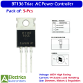5Pcs BT136 Triac 600V 4A Power Switching Semiconductor for AC Motor Speed Control, Light Dimmer, Heater and Load Switching Applications by Electrica. 