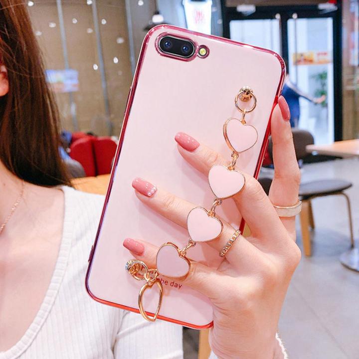 For OPPO A3s Phone Cover 3D Love Heart Wrist Strap Fashion