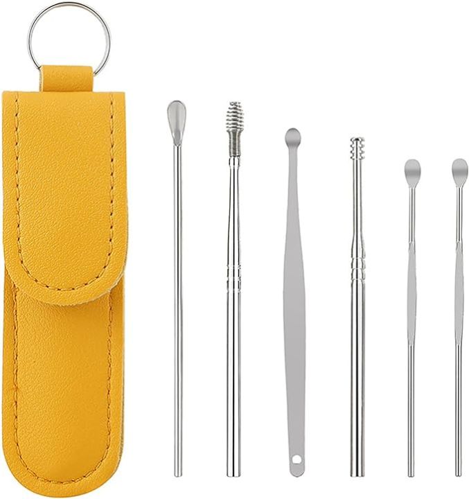 Ear Cleaner Earwax Removal Kit: Ear Wax Removal - Ear Cleaner with 6 Pcs Ear Set - Earwax Remover Tool - Ear Cleaning Kit for Adults with Storage Bag (Yellow)