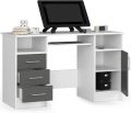 PC Desk with Keyboard Tray, Desk Table, Computer Table, Desk Table, 3 Drawers, 1 Storage Compartment with Door, 2 Open Storage Compartments,. 