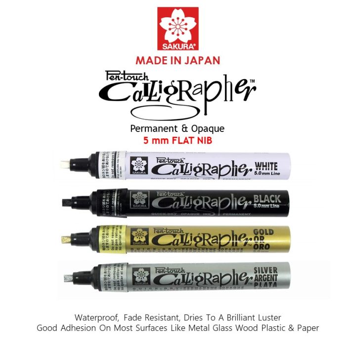 Sakura Calligraphy Paint Markers Cut Nib 5mm (Available in Gold, Silver, Black and White) Made