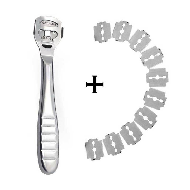 Stainless Steel Pedicure Callus Shaver Foot File Care Hard Skin Remover Callus Shaver with 10 Replacement Blade for Hand Feet