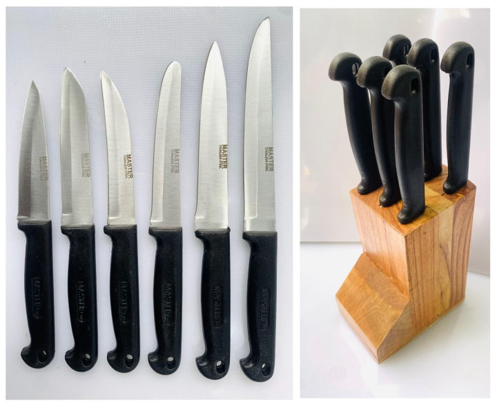 Pack of 7 | Master kitchen knife set | Black Stainless Steel | Knives with Wooden Stand