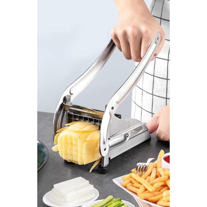 French Fry Cutter with 2 Blades, Professional Potato Cutter Stainless Steel, Potato Slicer French Fries, Press French Fries Cutter for Potato