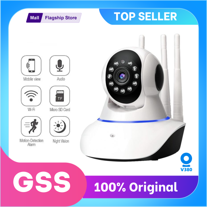 GSS 360° WiFi Camera Cctv Camera Wifi Camera Cctv IP Security Camera Home Surveillance Camera Baby Camera Night Vision Two Way Audio Motion Detection SD Card Slot V380 App White