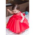 Red Silk Baby Girl Birthday Dress - First Birthday Party Gown. 