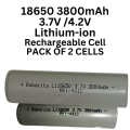 18650 3800mAh Rechargeable Cell Lithium-ion Battery 3.7V for Power Bank, LED Torch Pack of Two. 