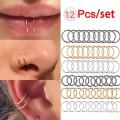 12Pcs/set Nose Ring Piercing Punk golden selvar Color Handmade Tiny Nose Lip Hoop Ring Septum Rings Piercing Stud Body Jewelry. 