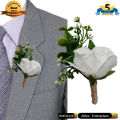 Coat Rose Flower Bouquet Pin Brooch - White - Wedding Brooch Bouquet High Fidelity Groomsman Coat Pin. 