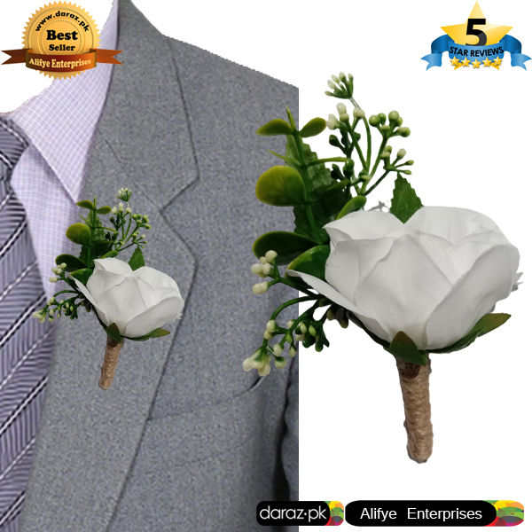 Coat Rose Flower Bouquet Pin Brooch - White - Wedding Brooch Bouquet High Fidelity Groomsman Coat Pin