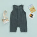 Baby Boy's Girl's Jumpsuit, Round Neck Sleeveless Button Down One Piece Romper for 0-3 Year-Old Toddler. 