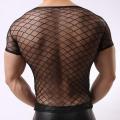 Night Club Men Short Sleeve Mesh T-Shirt Openwork Top. 