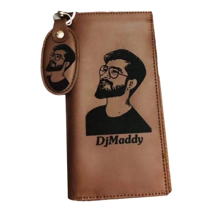 CUSTOMIZE NAME AND PICTURE ENGRAVED LONG WALLET AND KEYCHAIN WITH BOX PACKING