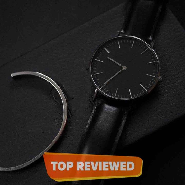 Black Leather Strap Watch- Unisex