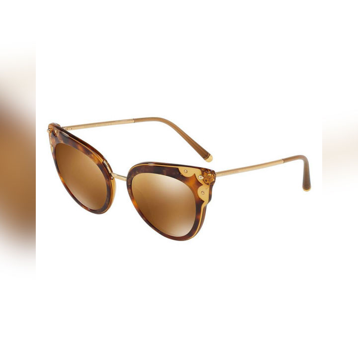 Dolce & Gabbana Cat Eye Acetate Havana Pearl Brown/Transparent Camel Frame Brown/Gold Mirror Lenses-DG4340-31916H-51