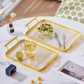 Set of 2 Acrylic Tray With Handles, Nordic Rectangular Storage Box Tray Home Kitchen Living Room Plastic Storage Tray Simple Cake Cup Tray, Rectangular Organizer, Golden, Metal Edge Acrylic Tray, Dinner Plate, Wind Fruit Snack Tray Nordic Style Restaurant. 