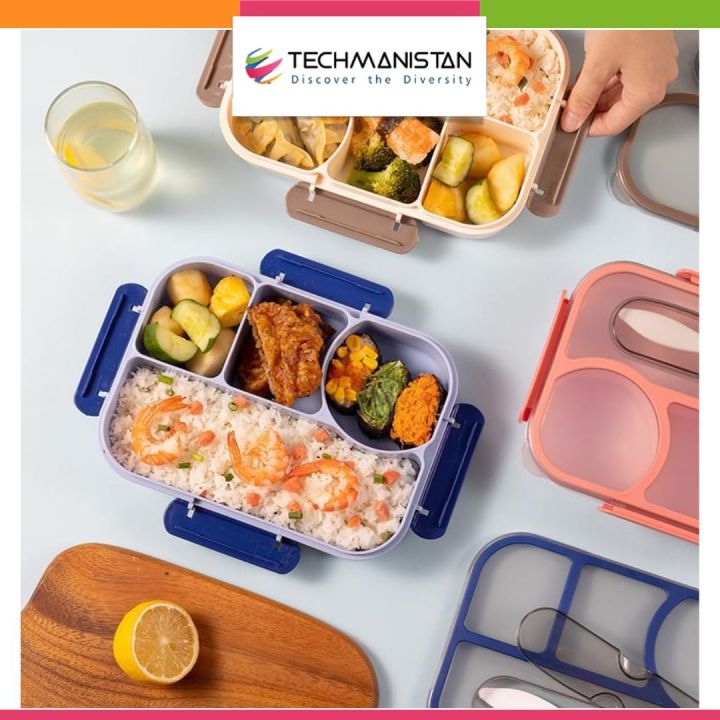 Techmanistan 4 Compartments Bento Box With Fork, Kids Lunch Box with Accessories, Lunch Box, Kids School Tiffin Box