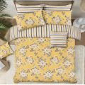 Yellow Pure Cotton Floral King Size Bed Sheet. 
