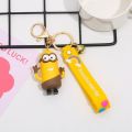 【Happier】 Anime Doll Yellow Man Cartoon Doll Keychain Cute Men And Women Bag Ornaments Creative Small Gift Keyring Car Accessories. 