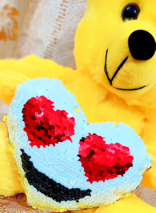 12''%20Sequince%20Heart%20Fluffy%20Teddy%20Bear%20Hat%20Wear%20Teddy%20Bear%20for%20Girls/%20Kids%20-%20Yellow%20-%20Image%202